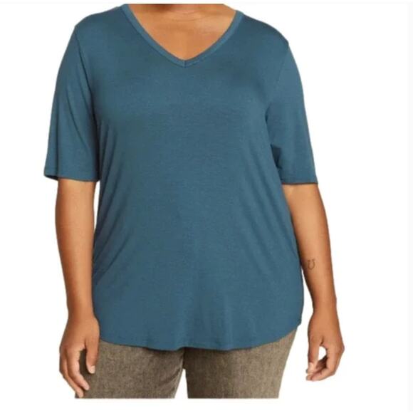 Universal Standard Martha V Neck Tee 4XS 00 0 Teal Blue NWT Shirt Top Capsule - Picture 1 of 5